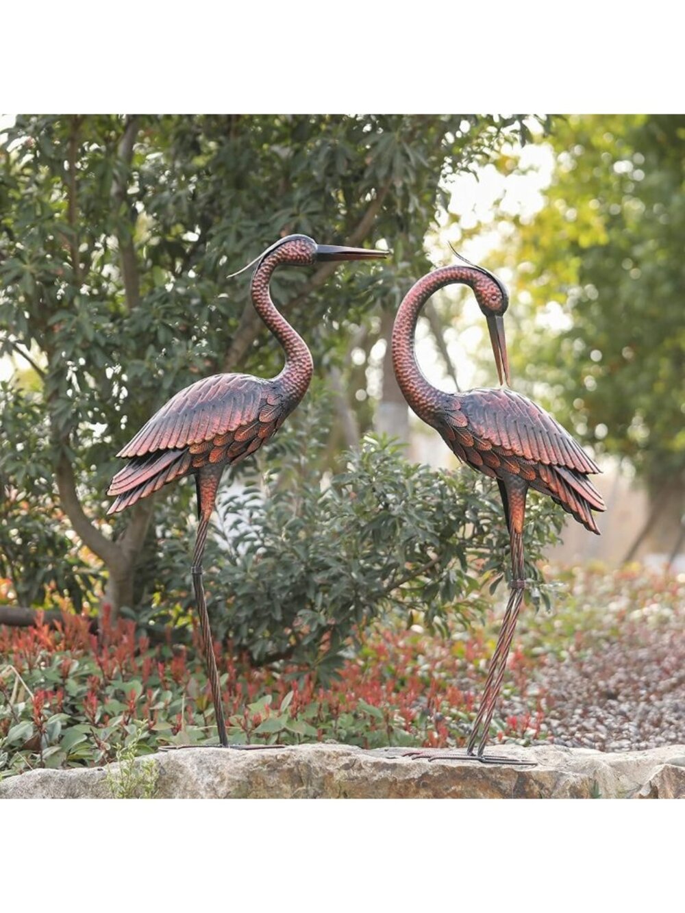 Large Metal Heron Garden Statues - Vintage Brass Yard Art, Outdoor Decor, Set of